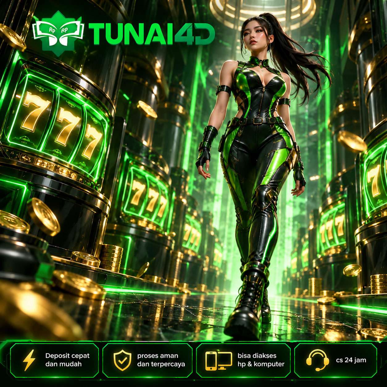 Ilustrasi TUNAI4D bertema hijau dan emas — banner 1